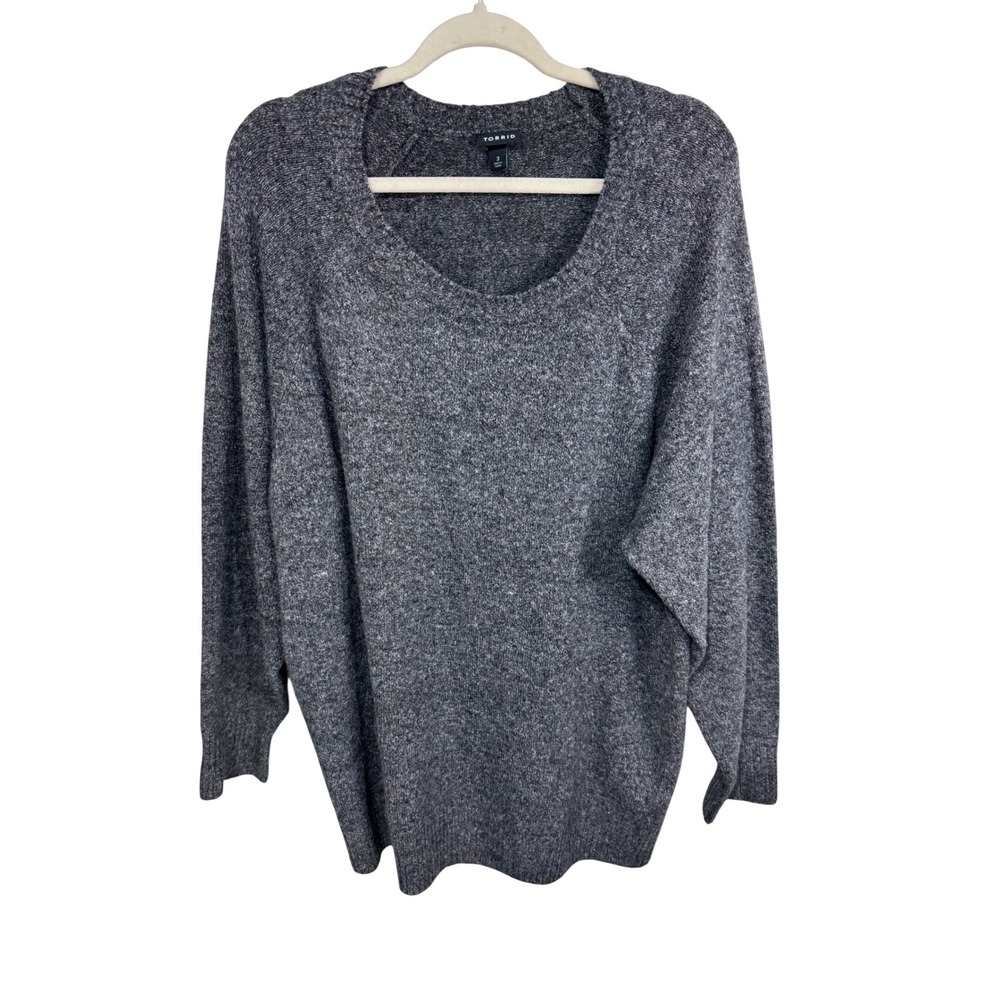 Torrid Gray Vegan Cashmere Marled Knit Sweater‎ Size 3X Scoop Neck Long Sleeve